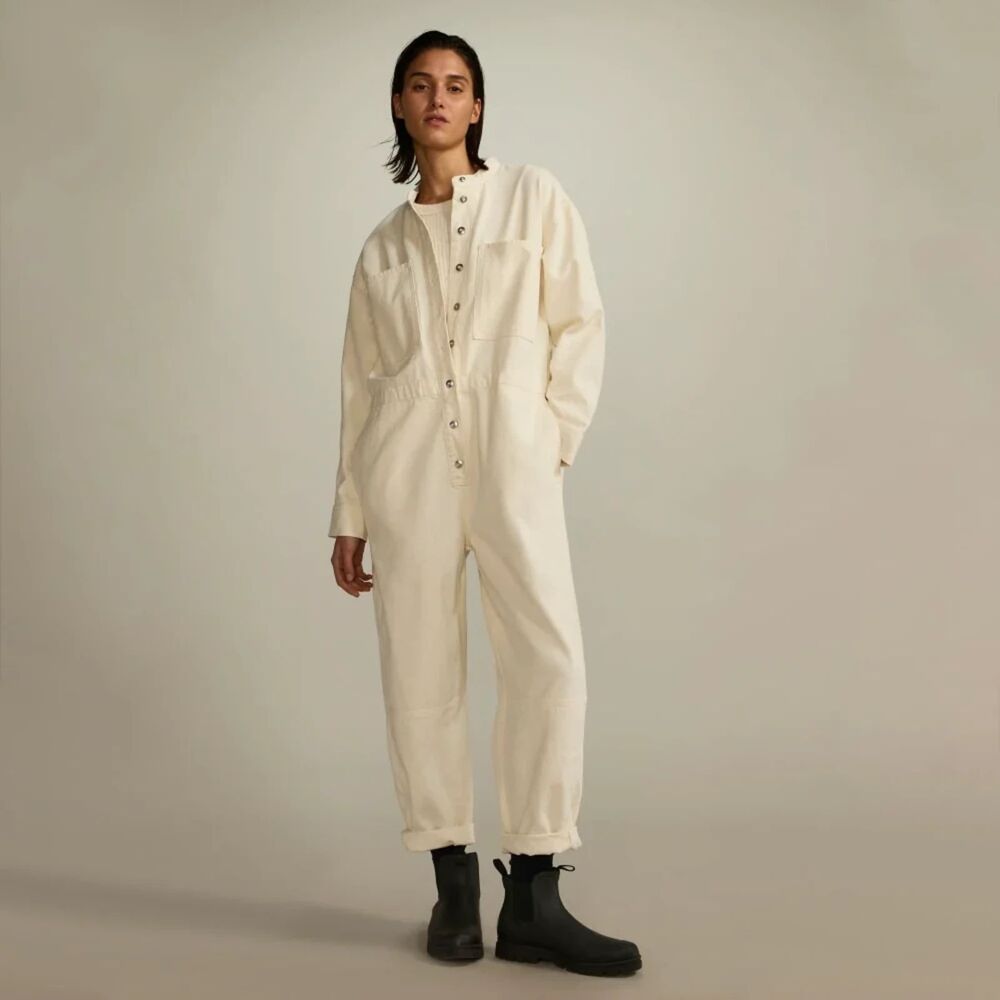 Everlane Organic Cotton Utility Jumpsuit Natural Cream Long Sleeve Size M